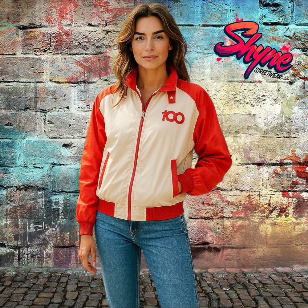 Coca Cola Red and Cream Bomber Jacket with Retro Athletic Style
